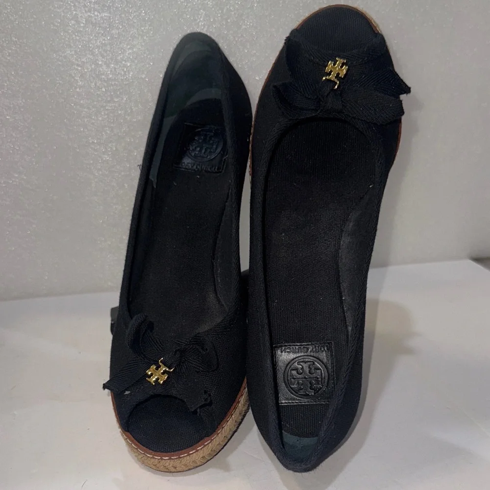Tory Burch Black Espadrilles with Gold Logo